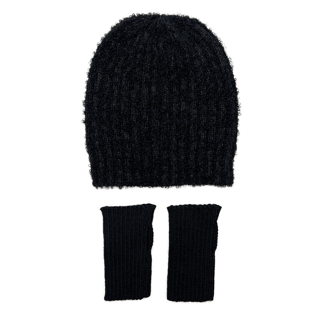 Black Loop Knit Alpaca Beanie - Cosas y Punto