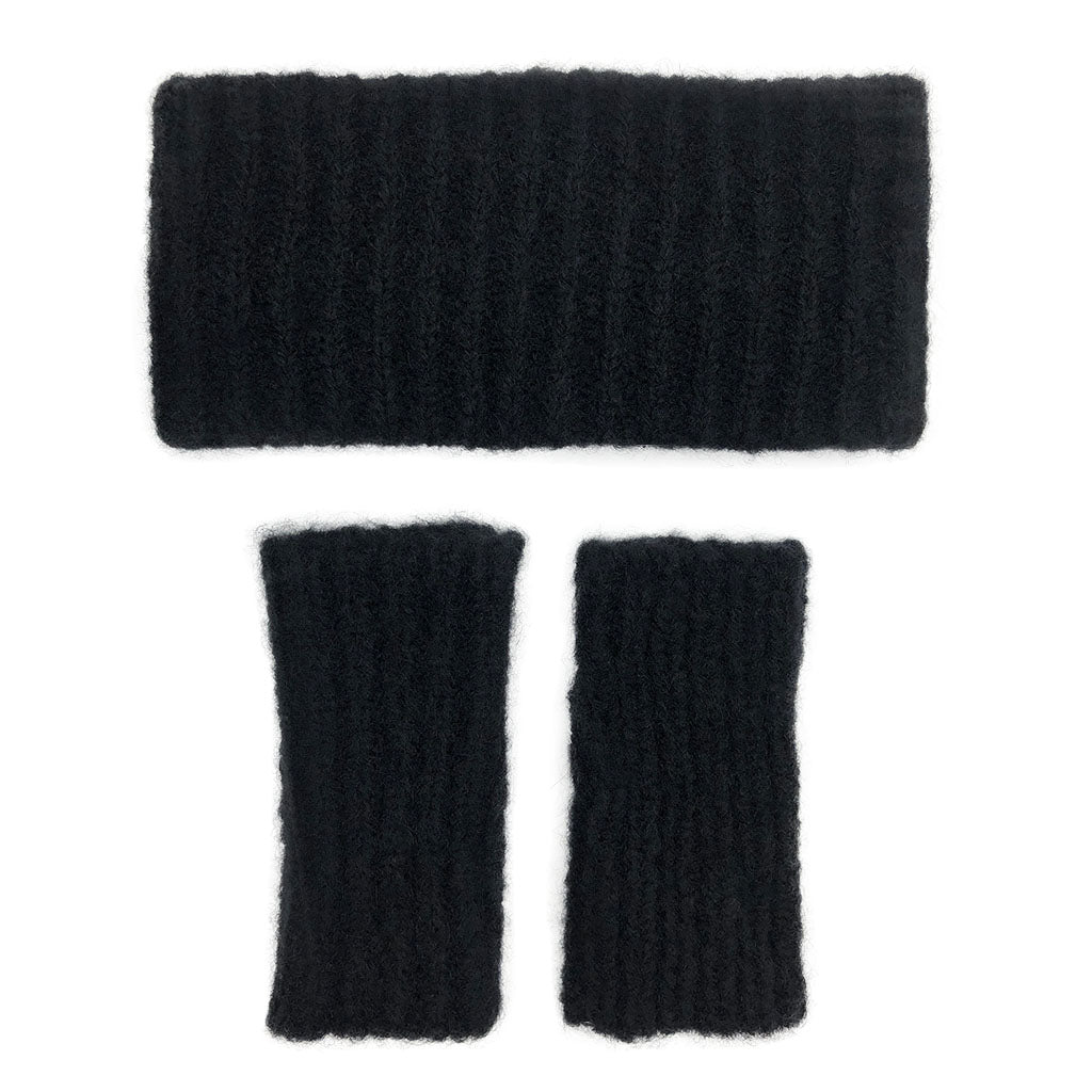 Black Ribbed Alpaca Ear Warmer - Cosas y Punto