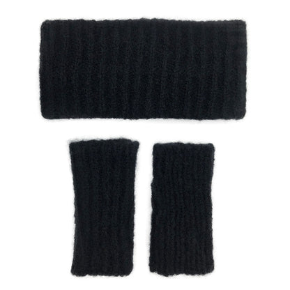 Black Ribbed Alpaca Ear Warmer - Cosas y Punto