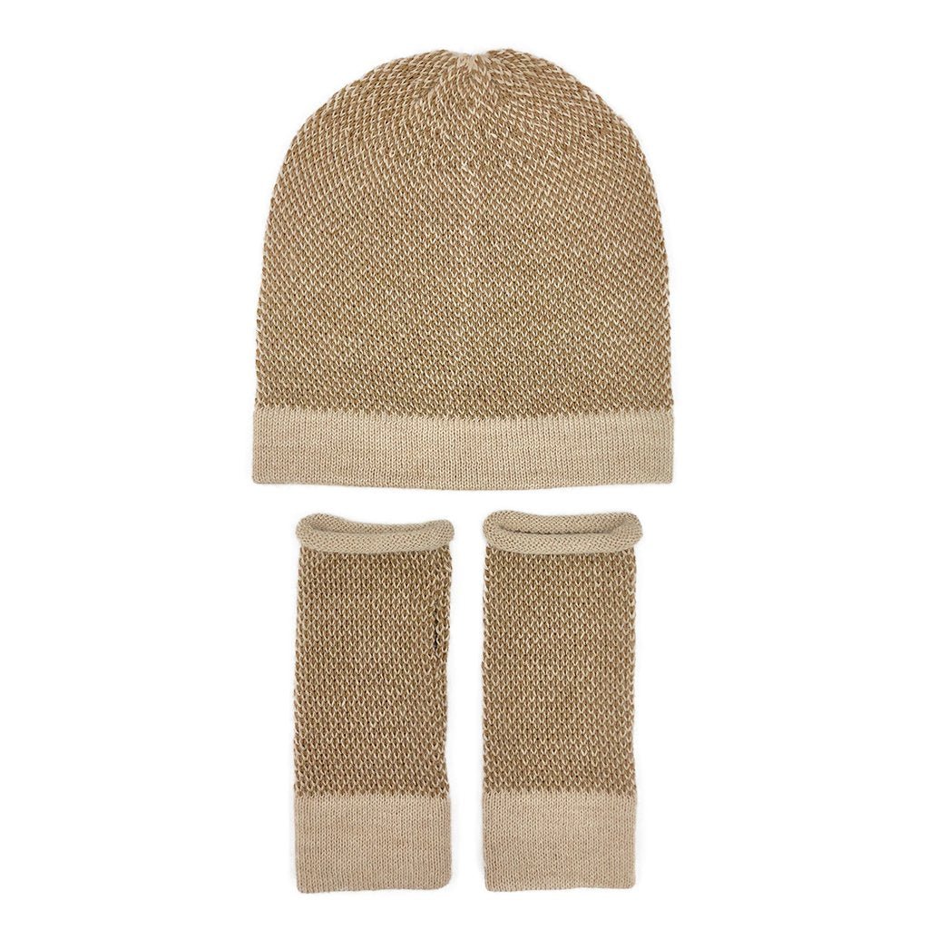 Camel Interwoven Alpaca Beanie - Cosas y Punto