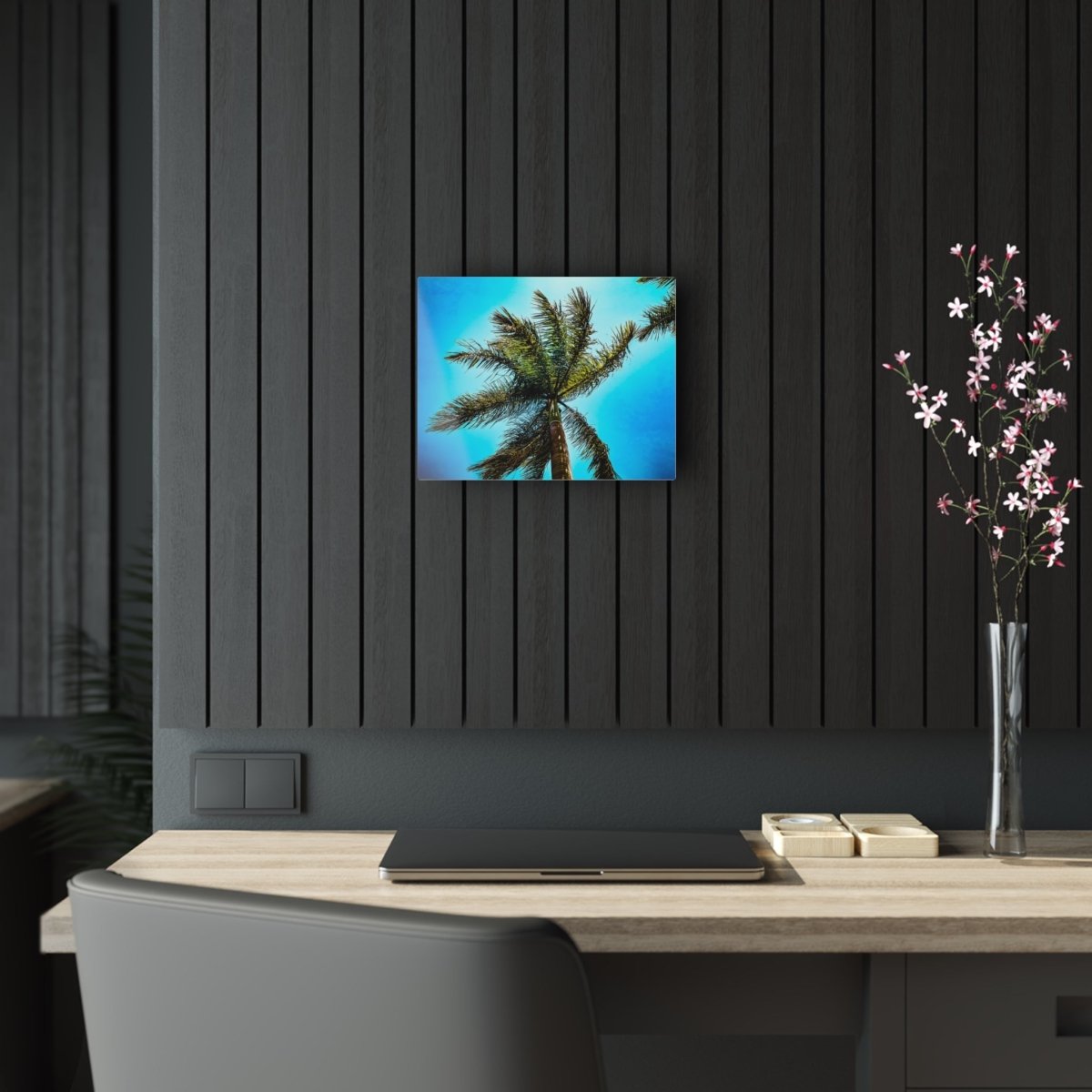 Lone Palm Tree with vibrant skies on Acrylic Glass Wall Art - Cosas y Punto