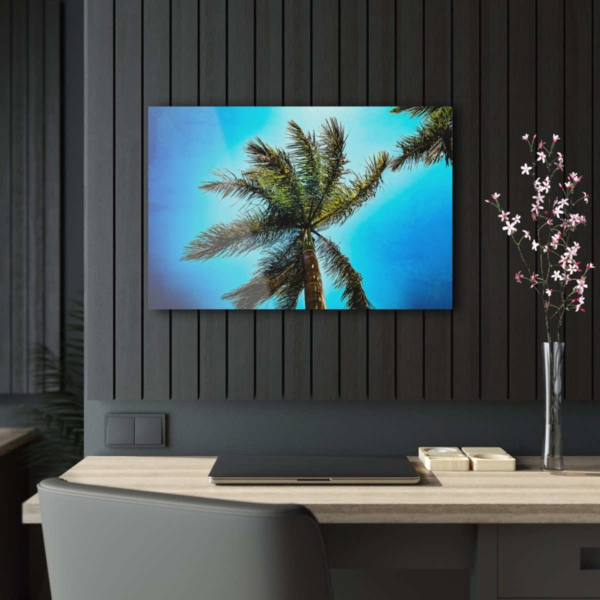 Lone Palm Tree with vibrant skies on Acrylic Glass Wall Art - Cosas y Punto