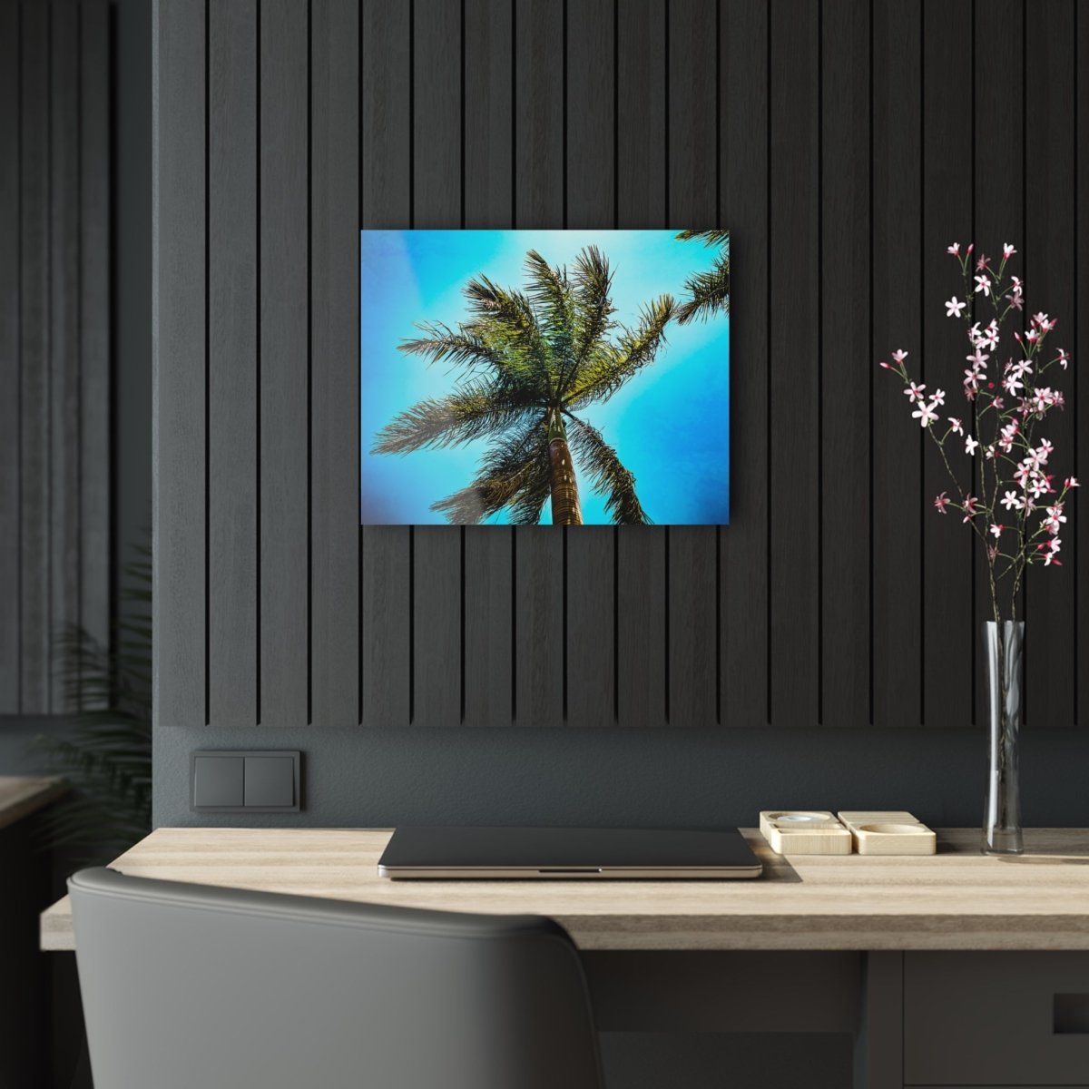 Lone Palm Tree with vibrant skies on Acrylic Glass Wall Art - Cosas y Punto