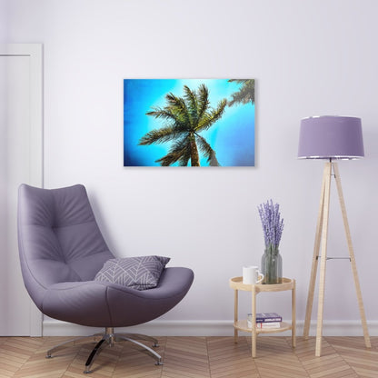 Lone Palm Tree with vibrant skies on Acrylic Glass Wall Art - Cosas y Punto