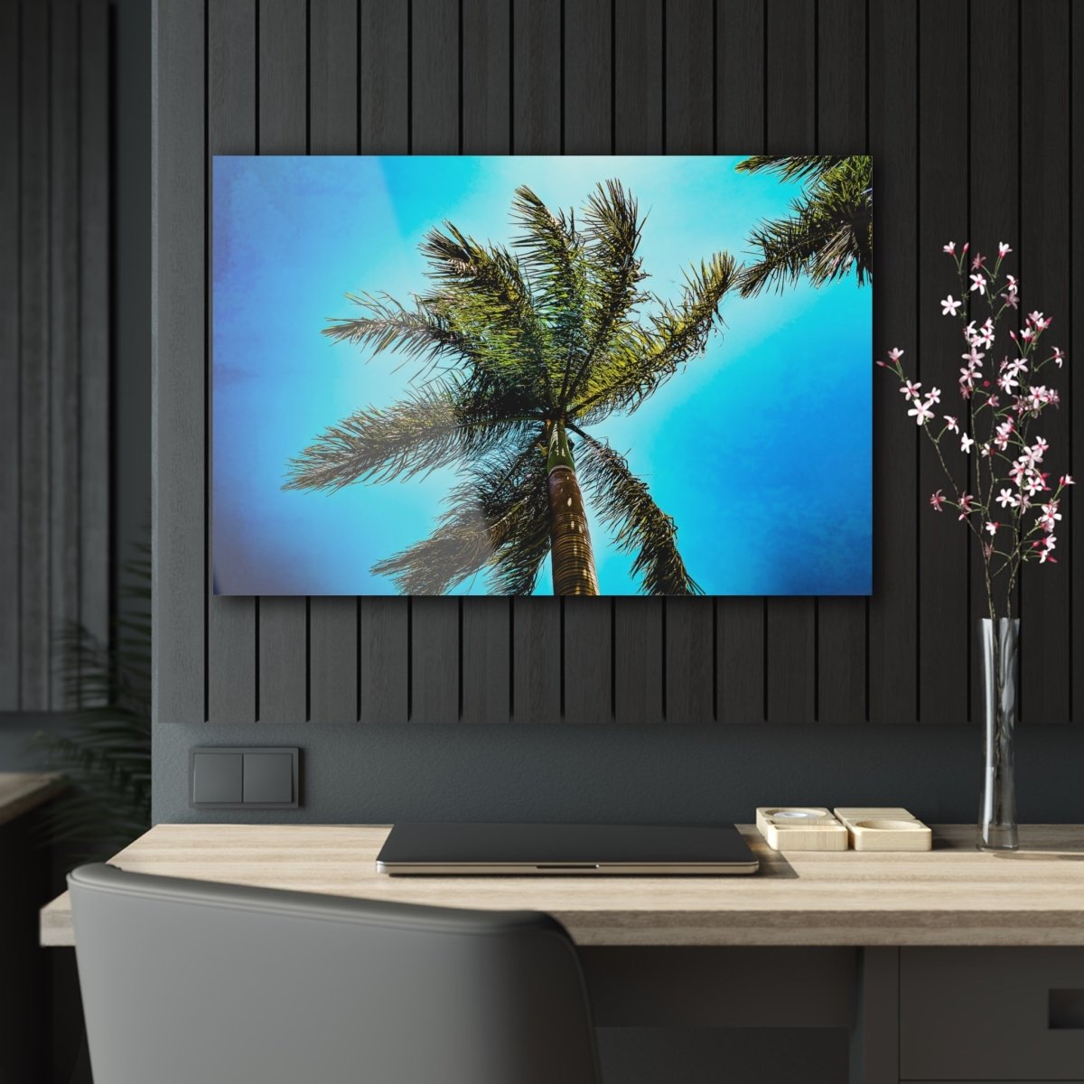 Lone Palm Tree with vibrant skies on Acrylic Glass Wall Art - Cosas y Punto