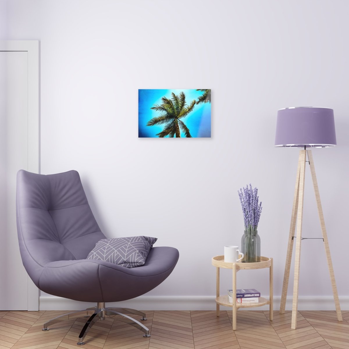 Lone Palm Tree with vibrant skies on Acrylic Glass Wall Art - Cosas y Punto
