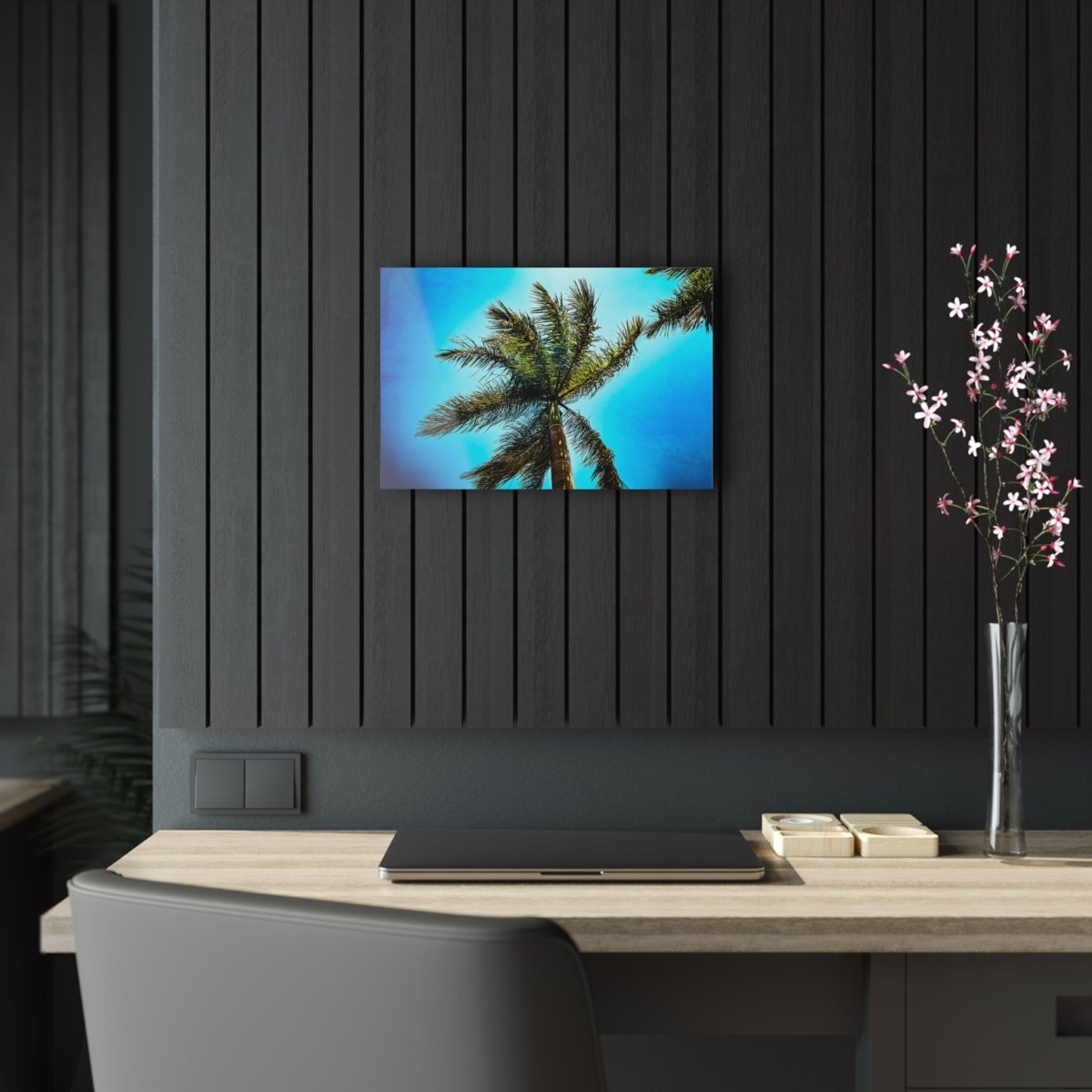 Lone Palm Tree with vibrant skies on Acrylic Glass Wall Art - Cosas y Punto