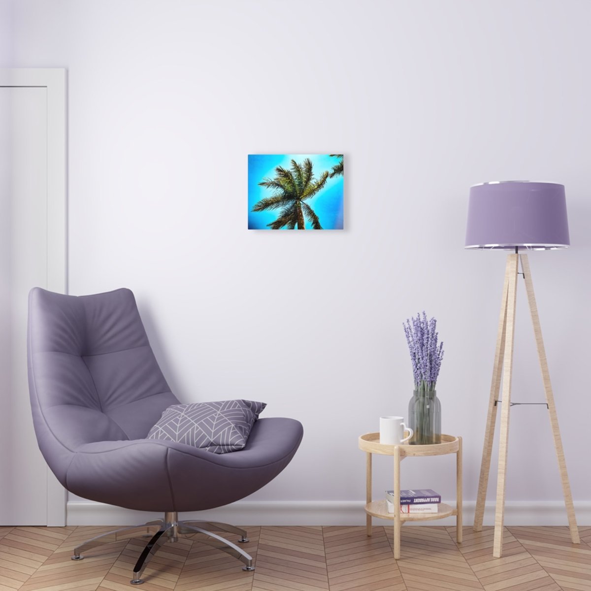 Lone Palm Tree with vibrant skies on Acrylic Glass Wall Art - Cosas y Punto