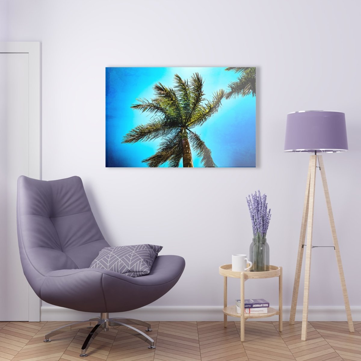 Lone Palm Tree with vibrant skies on Acrylic Glass Wall Art - Cosas y Punto